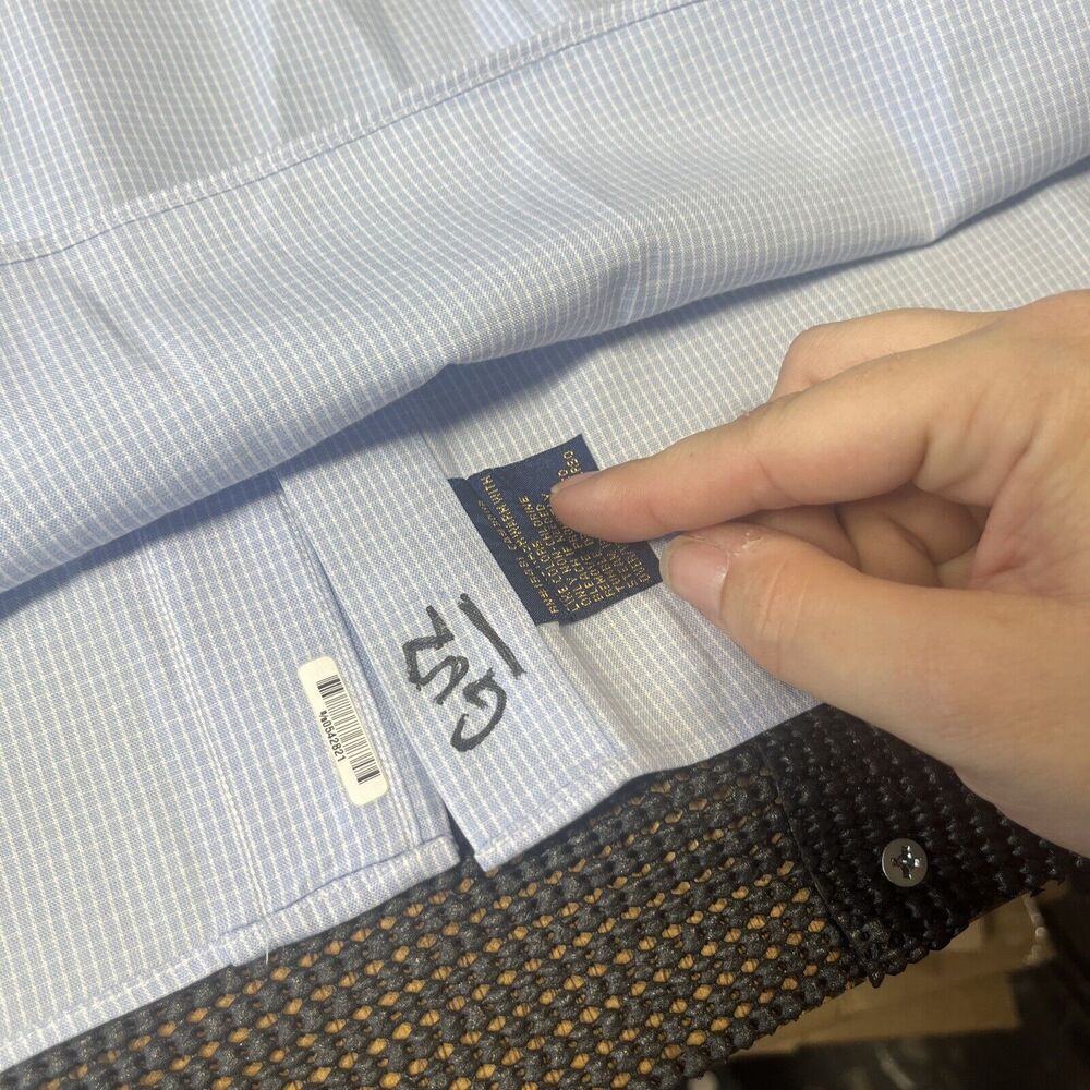 Tommy Hilfiger Mens Dress Shirt 16 34-35 Blue White Cotton Long Sleeve - Picture 6 of 10